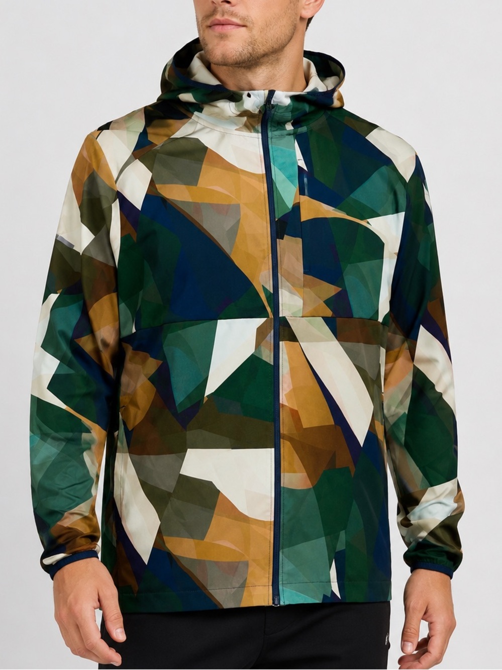 DSG men’s Full Zip Run Jacket windbreaker Men’s size XXL Green Geometric Hooded